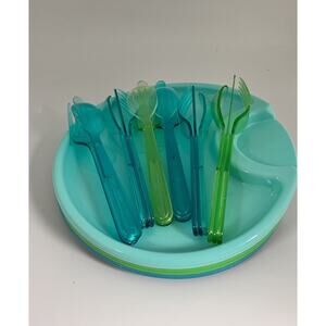 Pampered Chef 10” Outdoor Party Plate Set of 6 + Flatware Picnic Cookout BBQ